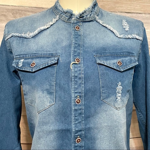 D & W Raw edge denim shirt S - Picture 4 of 7